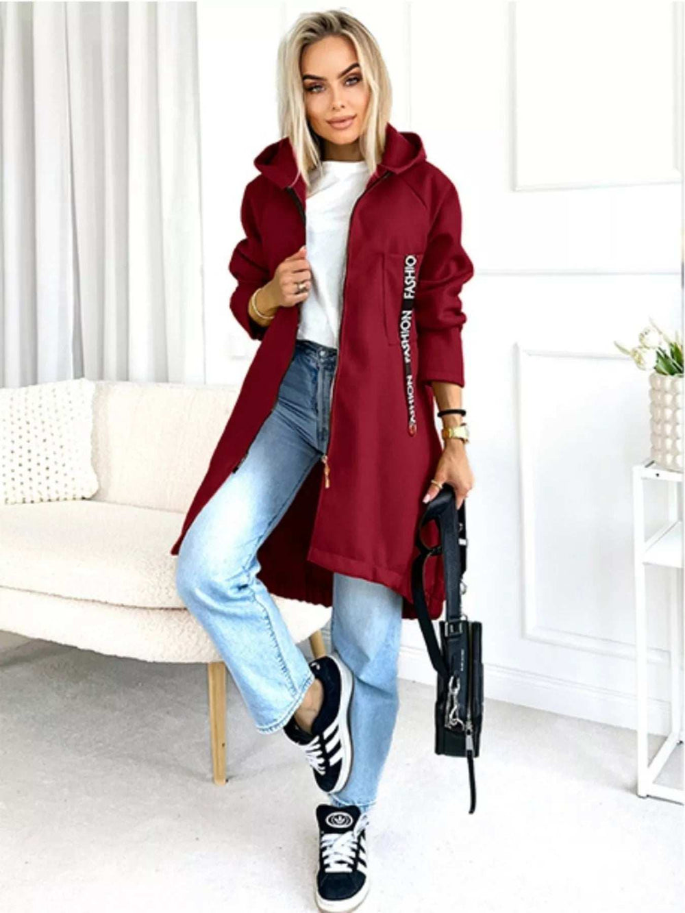 Full Size Zip Up Longline Hooded Outerwear Plus Size - Trendsi - Flyclothing LLC
