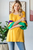 Heimish Full Size Round Neck Color Block Ruffled Half Sleeve Top Plus Size - Trendsi
