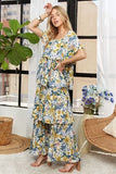 ADORA Layered Floral Off-Shoulder Short Sleeve Maxi Dress - Trendsi