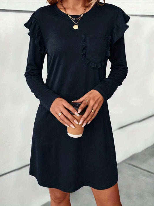 Ruffled Round Neck Long Sleeve Mini Dress - Trendsi - Flyclothing LLC