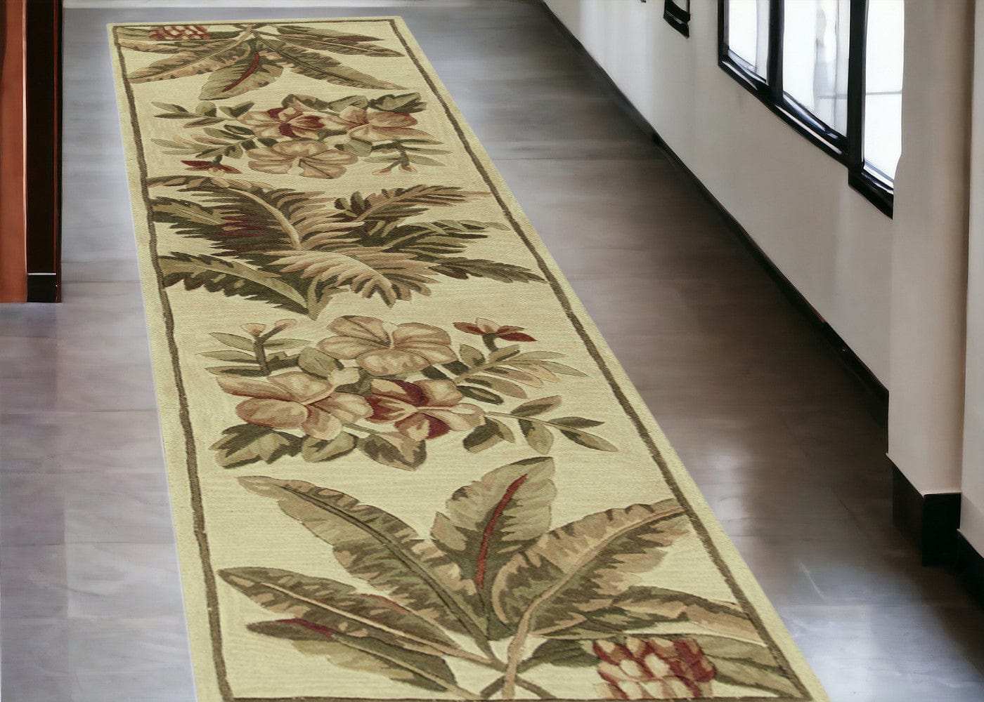 10' Ivory Hand Tufted Tropical Indoor Runner Rug - Homeroots - Flyclothing LLC