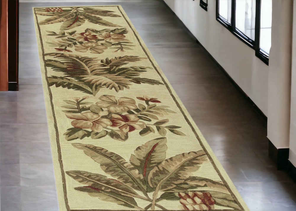 10' Ivory Hand Tufted Tropical Indoor Runner Rug - Homeroots