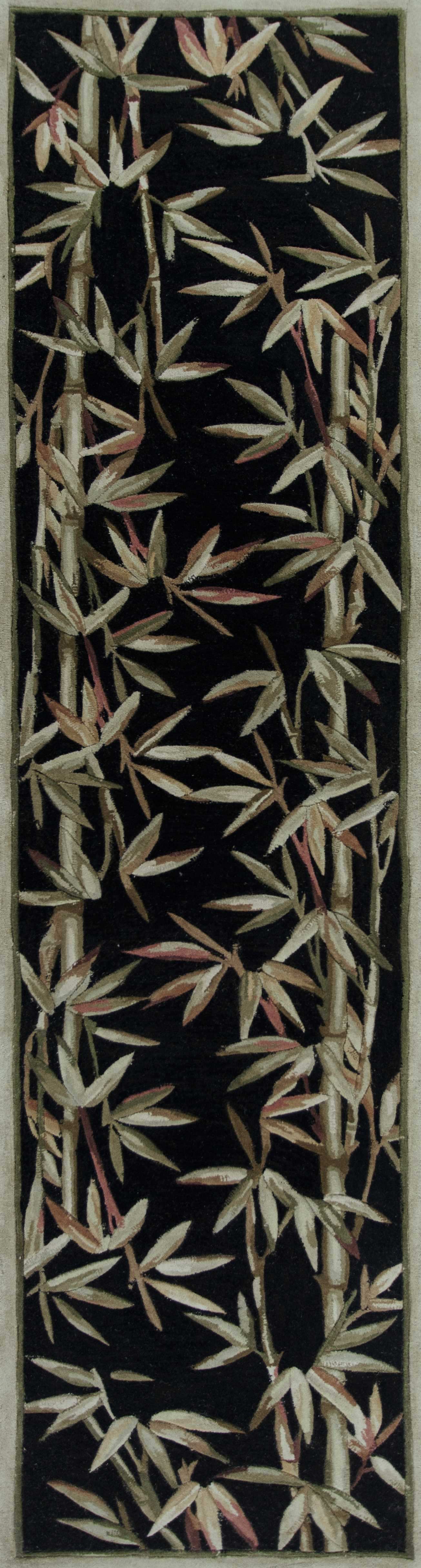10' Black Hand Tufted Bordered Tropical Bamboo Indoor Runner Rug - Homeroots - Flyclothing LLC