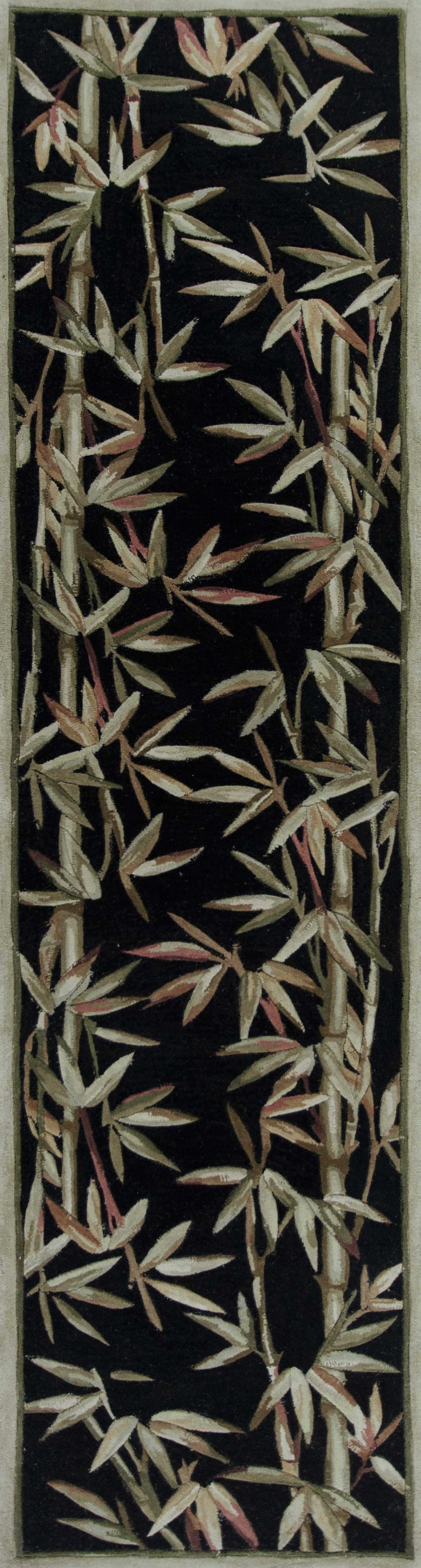 10' Black Hand Tufted Bordered Tropical Bamboo Indoor Runner Rug - Homeroots - Flyclothing LLC