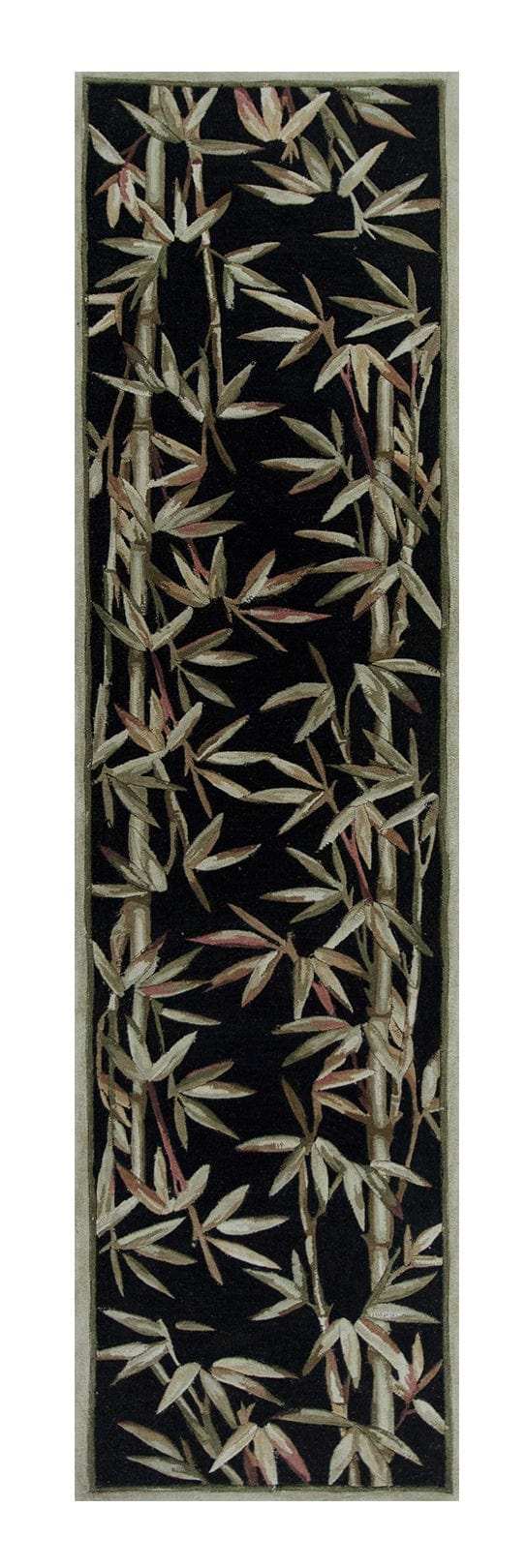 10' Black Hand Tufted Bordered Tropical Bamboo Indoor Runner Rug - Homeroots - Flyclothing LLC
