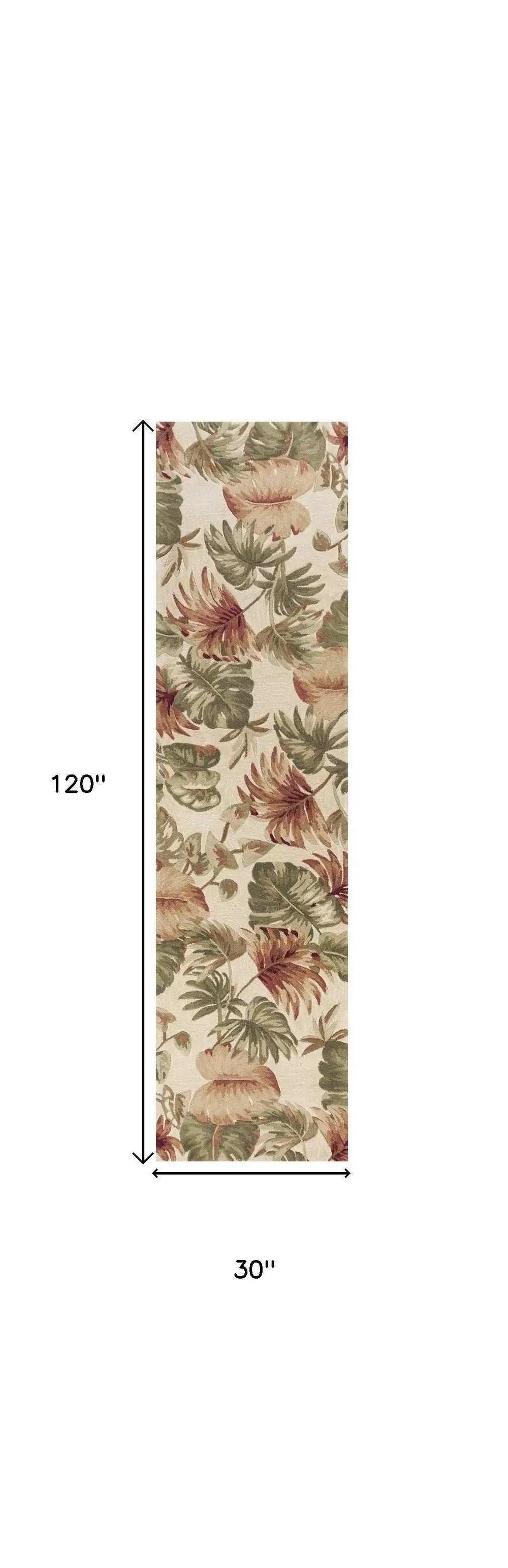 2' X 10' Beige Palm Leaves Wool Indoor Runner Rug - Homeroots - Flyclothing LLC