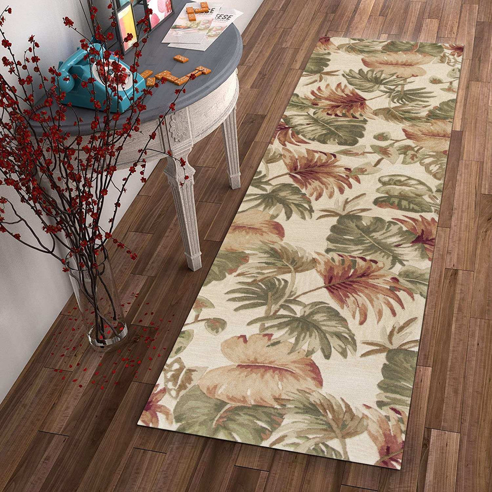 2' X 10' Beige Palm Leaves Wool Indoor Runner Rug - Homeroots - Flyclothing LLC