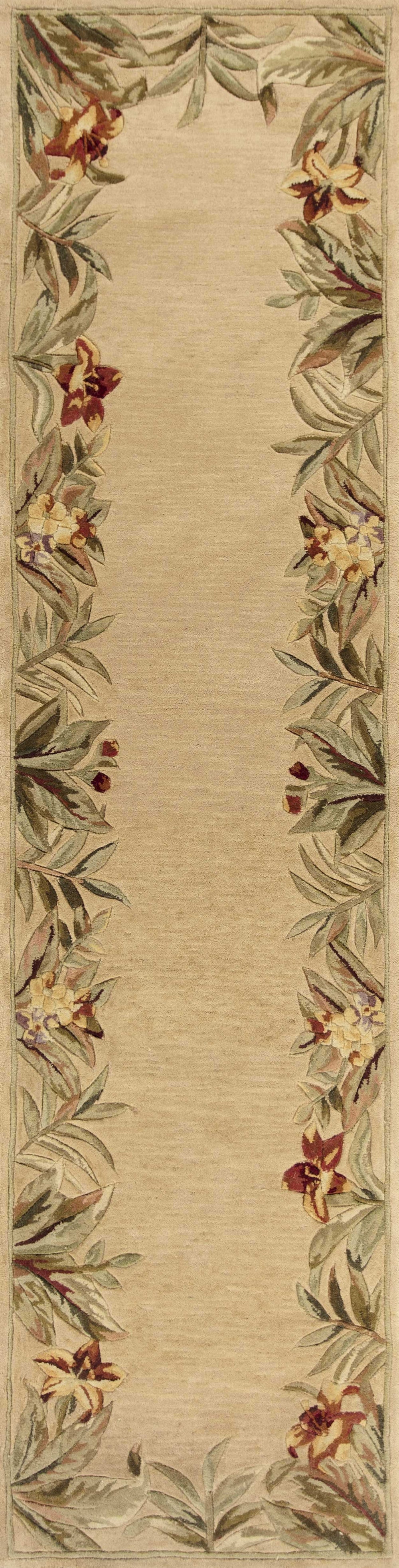 10' Ivory Hand Tufted Bordered Tropical Plants Indoor Runner Rug - Homeroots - Flyclothing LLC