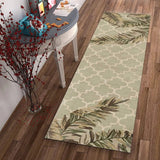 2' X 10' Sage Tropical Leaves Mosaic Wool Indoor Runner Rug - Homeroots