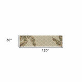 2' X 10' Sage Tropical Leaves Mosaic Wool Indoor Runner Rug - Homeroots
