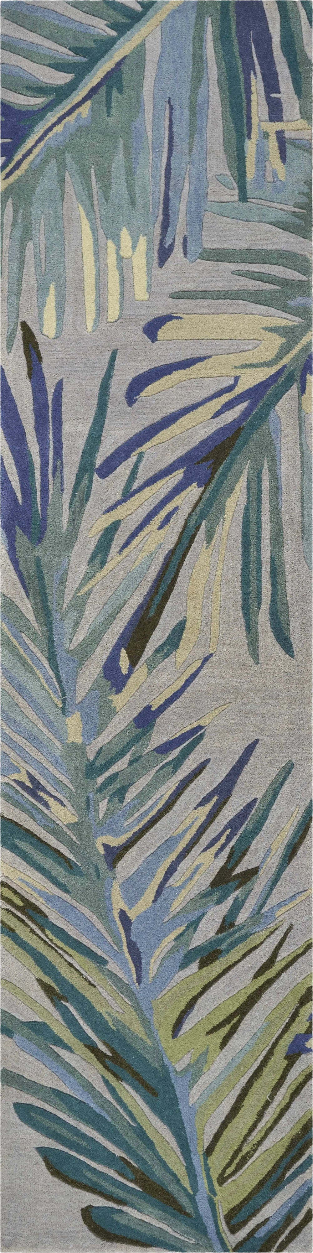 2' X 10' Grey Or Blue Tropical Leaves Wool Indoor Runner Rug - Homeroots - Flyclothing LLC
