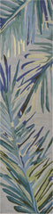 2' X 10' Grey Or Blue Tropical Leaves Wool Indoor Runner Rug