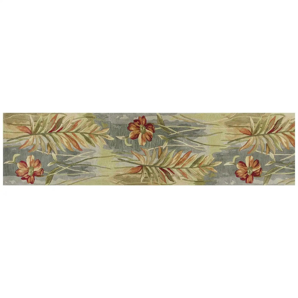 10' Green Blue Hand Tufted Tropical Plants Indoor Runner Rug - Homeroots