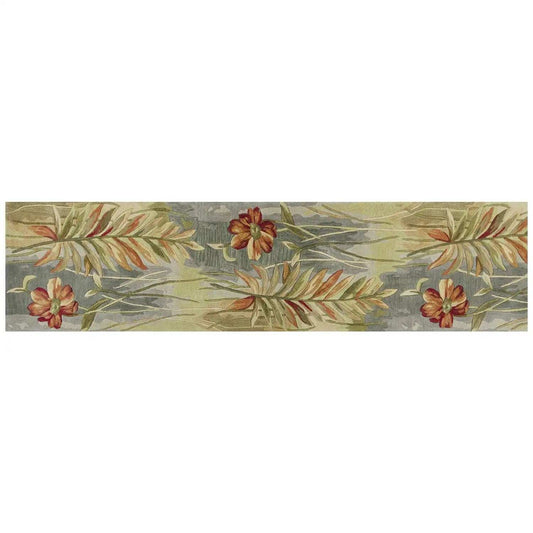 10' Green Blue Hand Tufted Tropical Plants Indoor Runner Rug - Homeroots - Flyclothing LLC