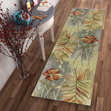 10' Green Blue Hand Tufted Tropical Plants Indoor Runner Rug - Homeroots