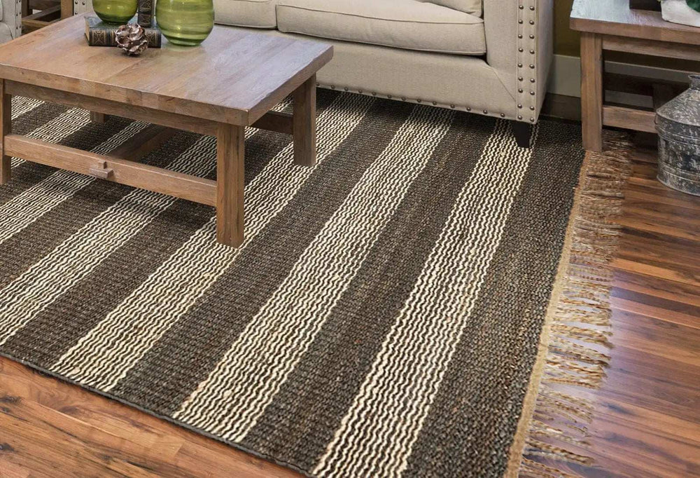 5' X 7' Brown and Beige Striped Hand Woven Area Rug - Homeroots - Flyclothing LLC