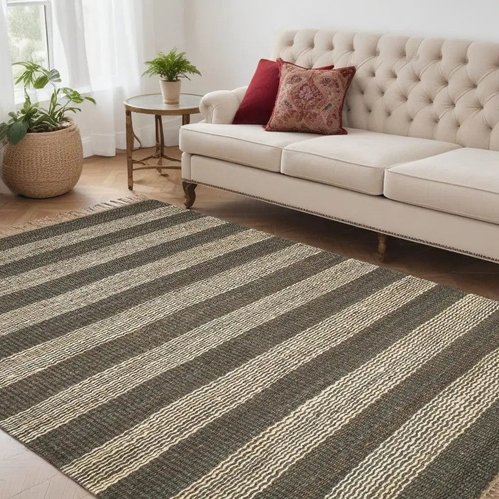 5' X 7' Brown and Beige Striped Hand Woven Area Rug - Homeroots