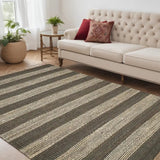 5' X 7' Brown and Beige Striped Hand Woven Area Rug - Homeroots