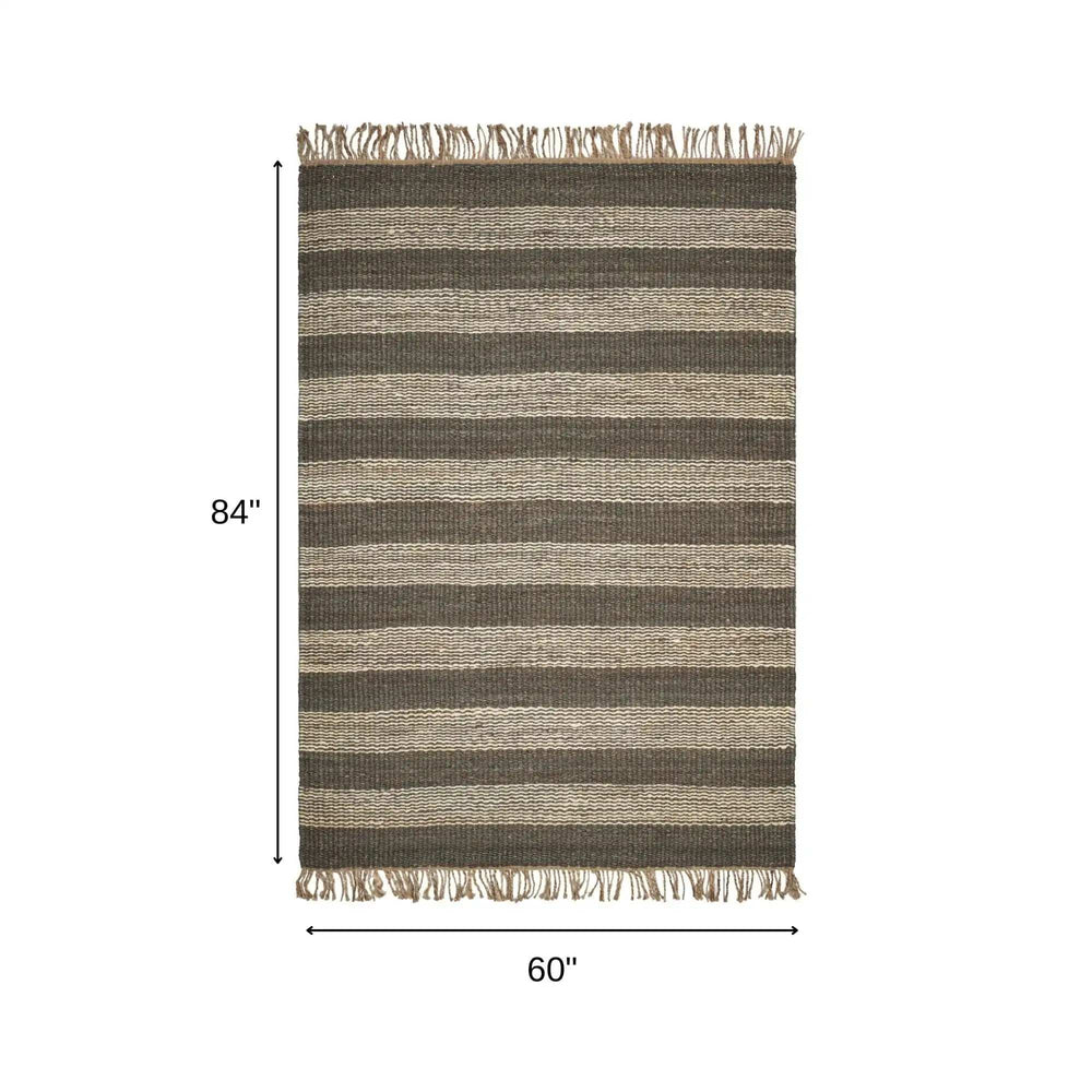 5' X 7' Brown and Beige Striped Hand Woven Area Rug - Homeroots - Flyclothing LLC