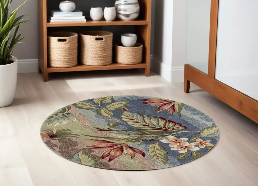 6' X 6' Blue and Green Hand Tufted Area Rug - Homeroots