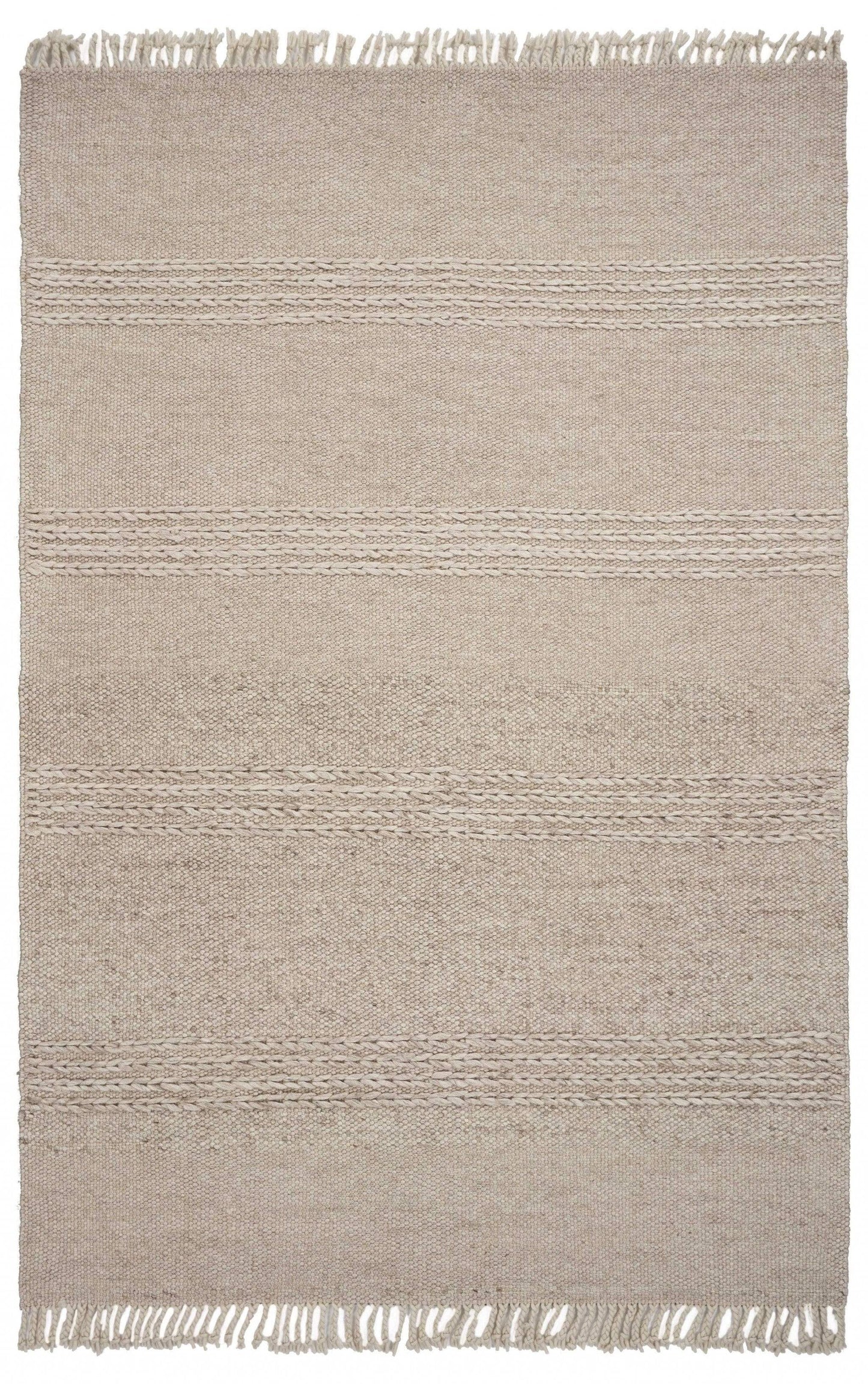 5' X 8' Natural Plain Wool Indoor Area Rug With Fringe - Homeroots - Flyclothing LLC
