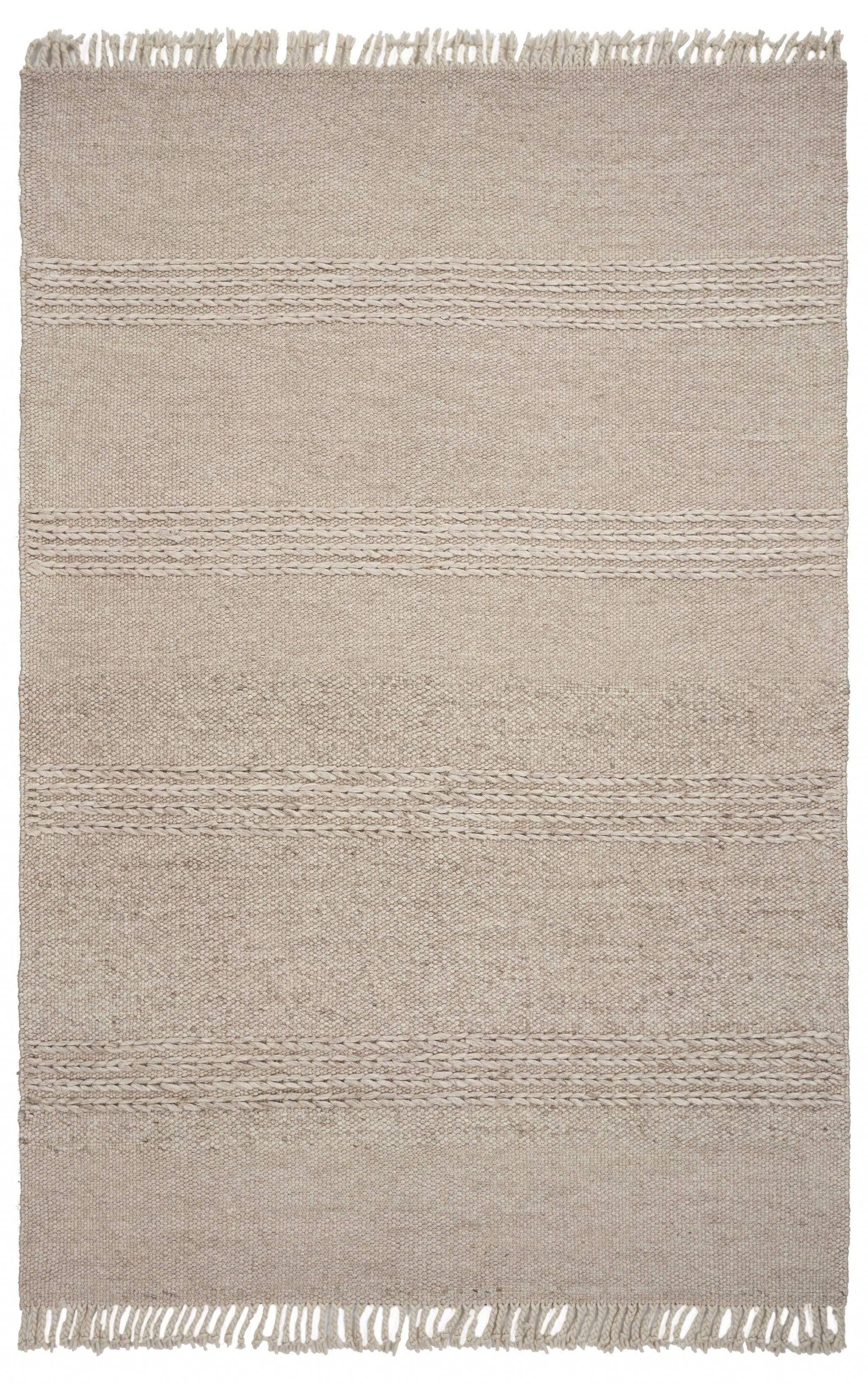 5' X 8' Natural Plain Wool Indoor Area Rug With Fringe - Homeroots - Flyclothing LLC