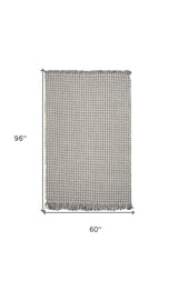 5' X 8' Ivory Or Grey Plaid Knitted Wool Indoor Area Rug With Fringe - Homeroots - Flyclothing LLC