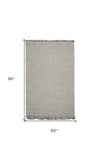 5' X 8' Ivory Or Grey Plaid Knitted Wool Indoor Area Rug With Fringe - Homeroots
