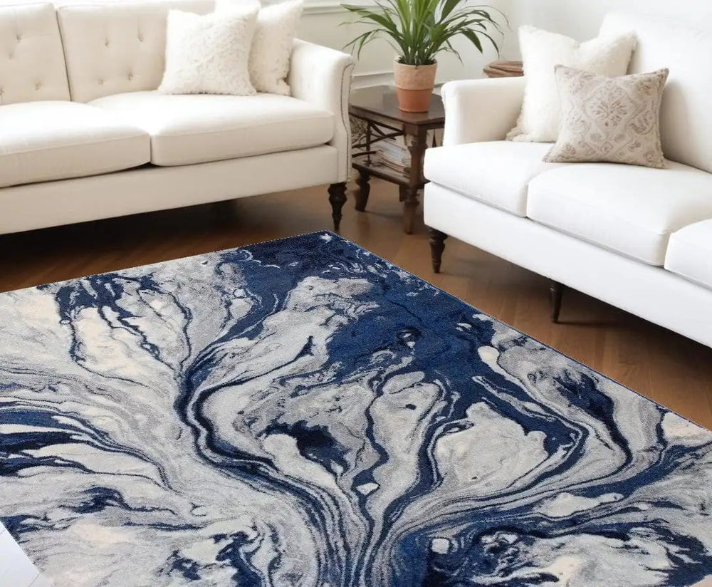 7' X 10' Blue Machine Woven Abstract Watercolor Indoor Area Rug - Homeroots