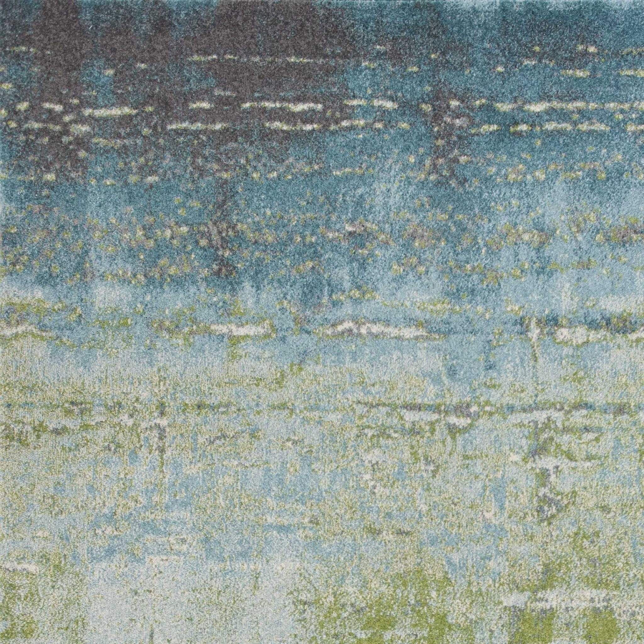 7' X 10' Blue Green Machine Woven Abstract Brushstroke Indoor Area Rug - Homeroots - Flyclothing LLC