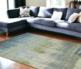 7' X 10' Blue Green Machine Woven Abstract Brushstroke Indoor Area Rug - Homeroots - Flyclothing LLC