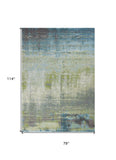 7' X 10' Blue Green Machine Woven Abstract Brushstroke Indoor Area Rug - Homeroots