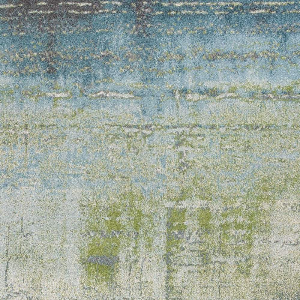 7' X 10' Blue Green Machine Woven Abstract Brushstroke Indoor Area Rug - Homeroots - Flyclothing LLC