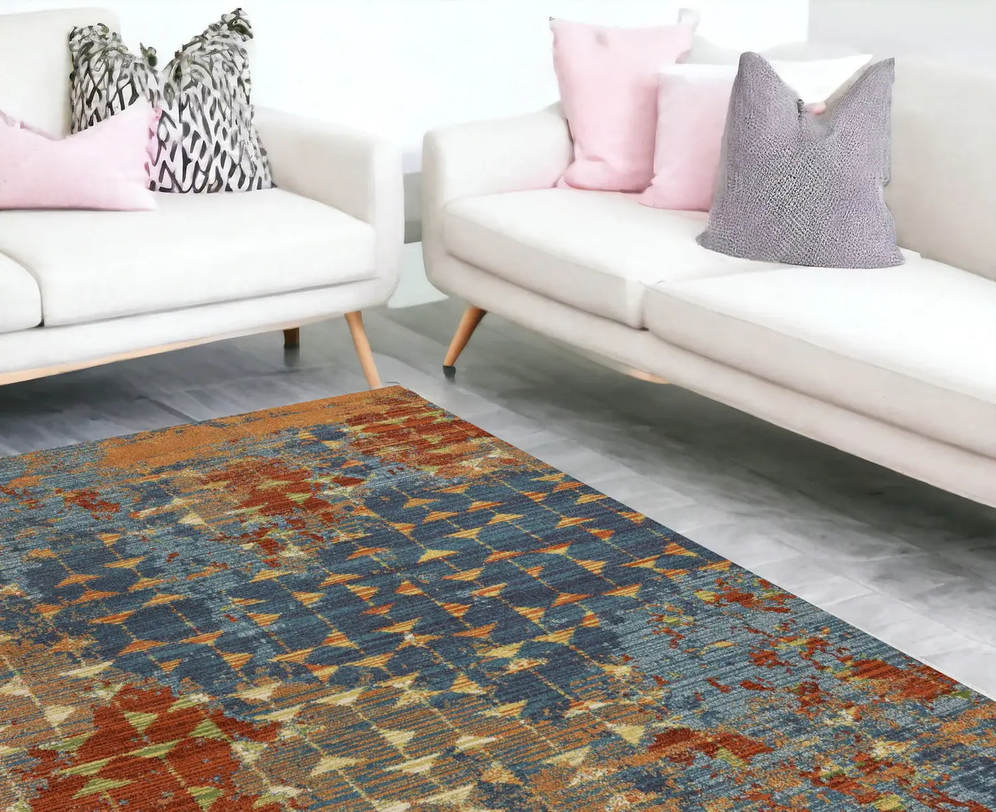 7' X 10' Blue Coral Machine Woven Abstract Triangular Strings Indoor Area Rug - Homeroots - Flyclothing LLC