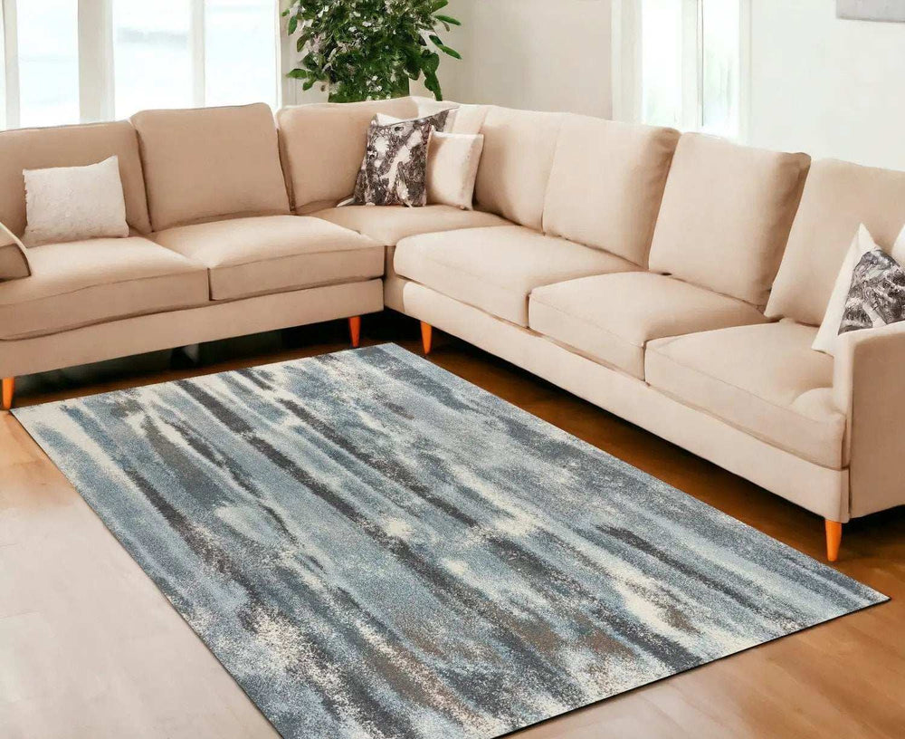 7' X 10' Teal Blue Machine Woven Abstract Stripes Indoor Area Rug - Homeroots - Flyclothing LLC