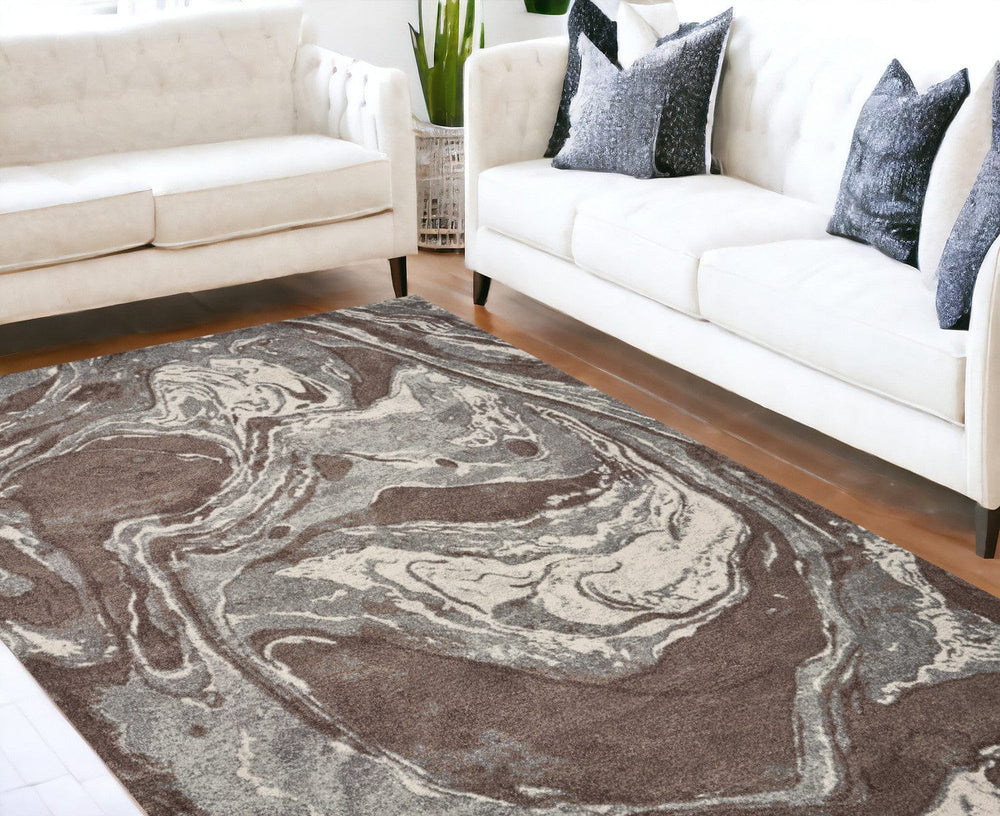 7' X 10' Mocha Brown Machine Woven Abstract Watercolor Indoor Area Rug - Homeroots