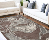 7' X 10' Mocha Brown Machine Woven Abstract Watercolor Indoor Area Rug - Homeroots