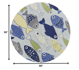 7' Round Light Blue School Of Fish Indoor Area Rug - Homeroots - Flyclothing LLC