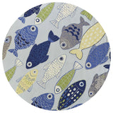 7' Round Light Blue School Of Fish Indoor Area Rug - Homeroots - Flyclothing LLC
