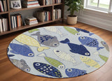 7' Round Light Blue School Of Fish Indoor Area Rug - Homeroots - Flyclothing LLC