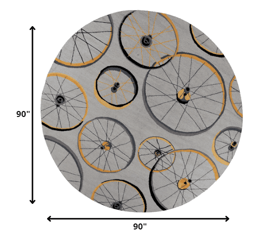 8' Grey Hand Hooked Wheels Round Indoor Area Rug - Homeroots - Flyclothing LLC