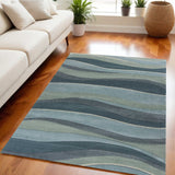 5' X 8' Aquamarine Abstract Waves Hand Tufted Wool Area Rug - Homeroots