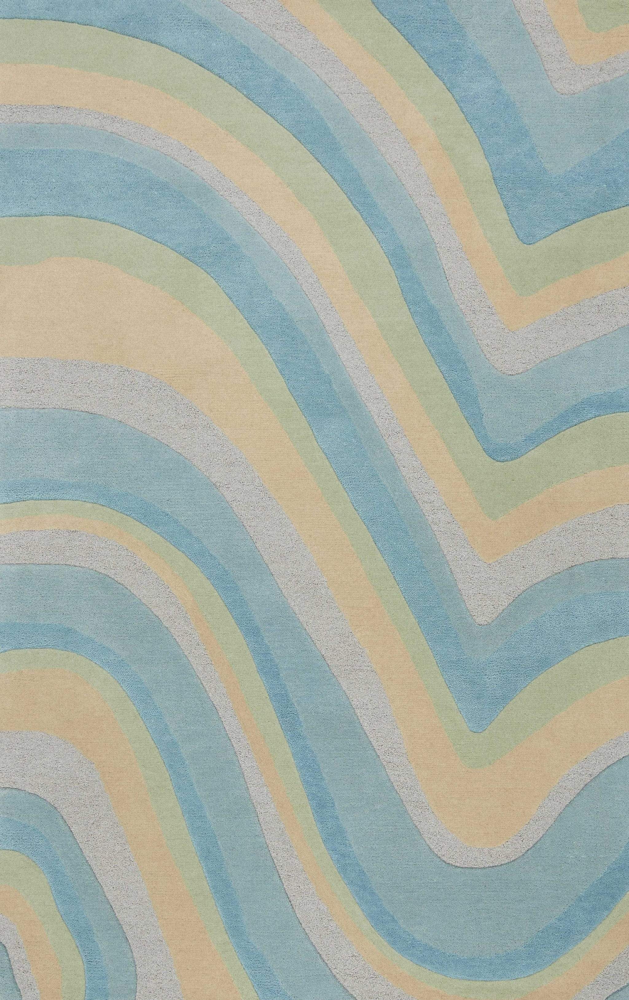5' X 8' Ocean Blue Beige Hand Tufted Abstract Waves Indoor Area Rug - Homeroots - Flyclothing LLC