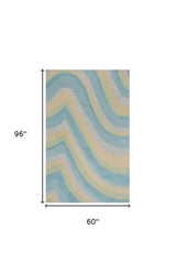 5' X 8' Ocean Blue Beige Hand Tufted Abstract Waves Indoor Area Rug - Homeroots - Flyclothing LLC