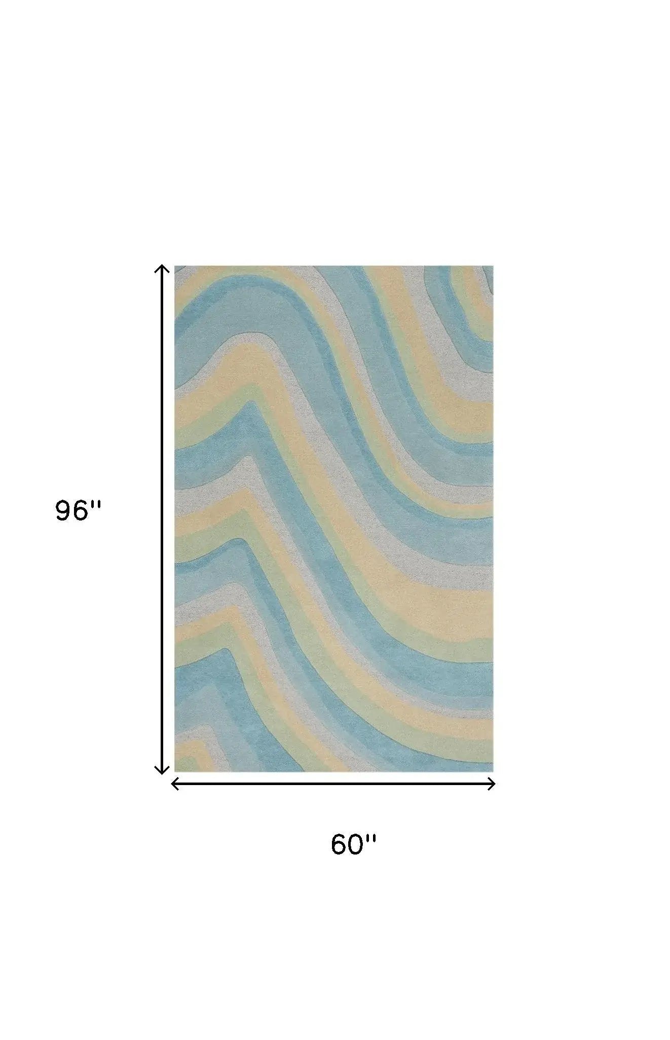 5' X 8' Ocean Blue Beige Hand Tufted Abstract Waves Indoor Area Rug - Homeroots - Flyclothing LLC