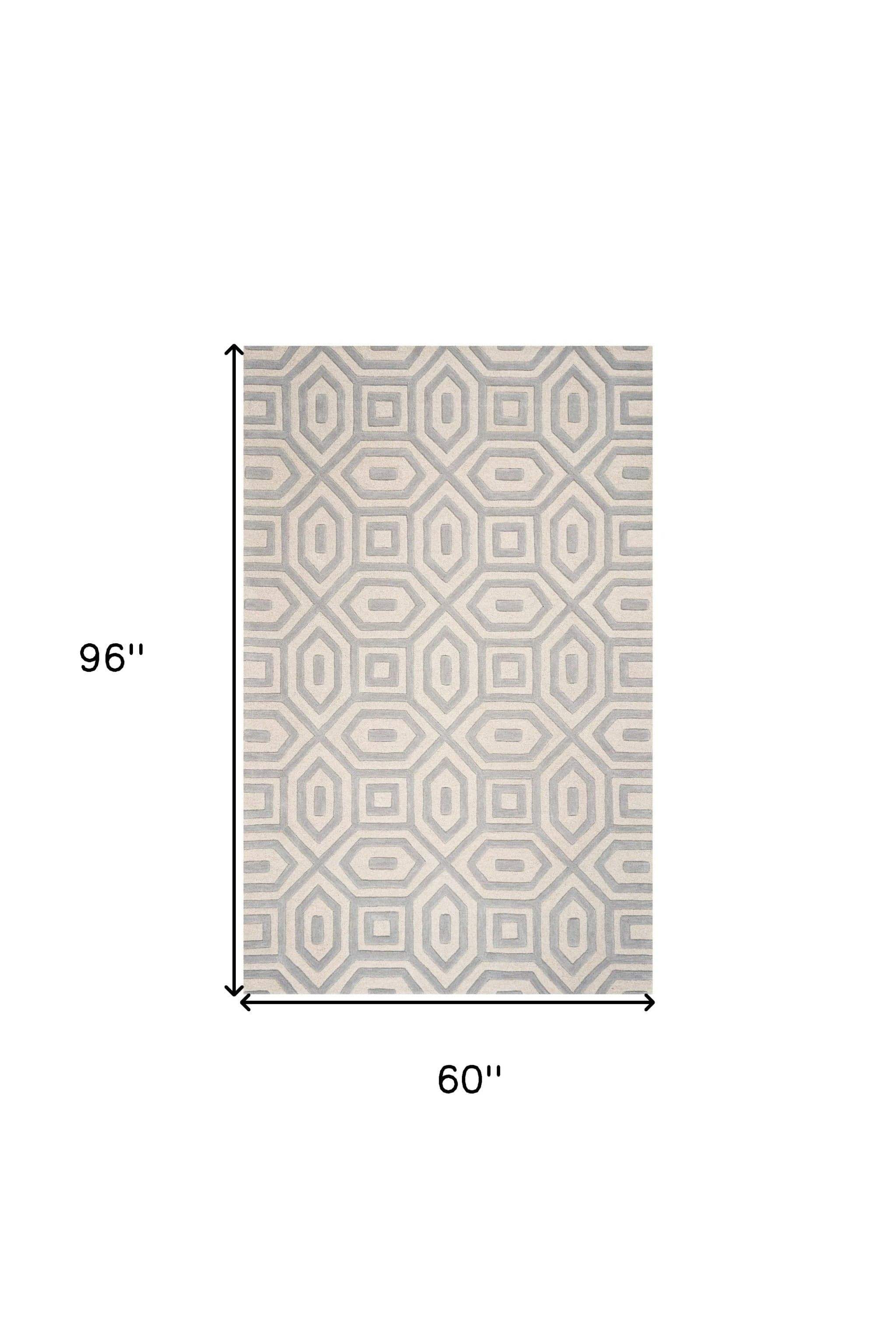 5' X 8' Grey Hand Tufted Geometric Indoor Area Rug - Homeroots - Flyclothing LLC