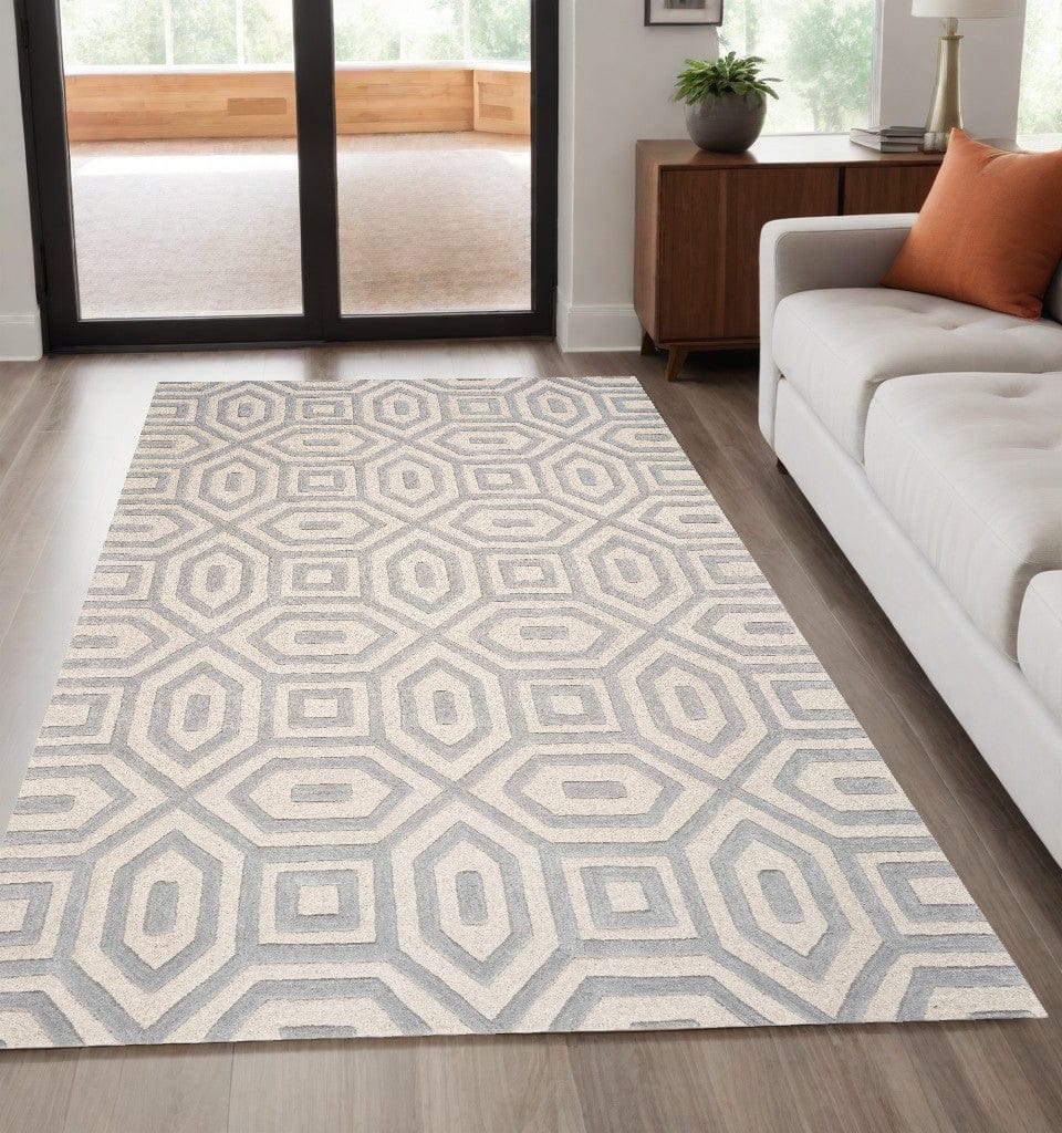 5' X 8' Grey Hand Tufted Geometric Indoor Area Rug - Homeroots
