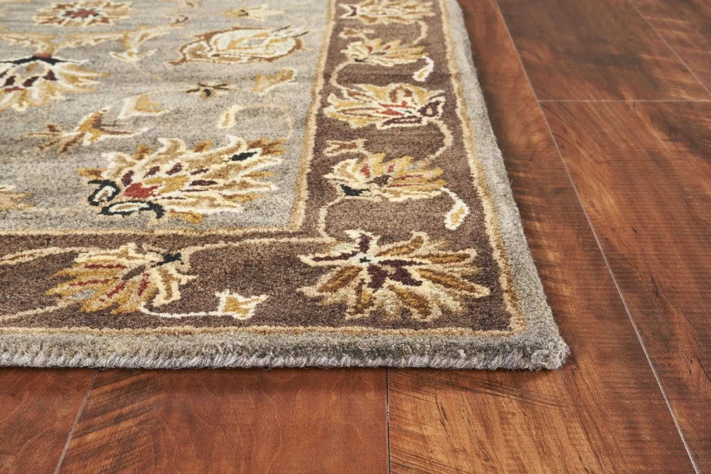 5' X 8' Grey Or Mocha Floral Bordered Wool Indoor Area Rug - Homeroots - Flyclothing LLC