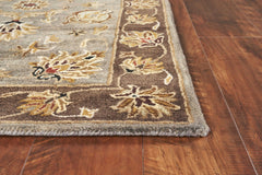 5' X 8' Grey Or Mocha  Floral Bordered Wool Indoor Area Rug - Homeroots