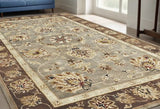 5' X 8' Grey Or Mocha  Floral Bordered Wool Indoor Area Rug - Homeroots